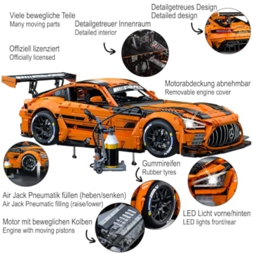 JAMARA 402899 CADA Mercedes-AMG GT3 1:8 Orange 2,4GHz Bricks RC Klemmbausteine Auto Rennwagen Modell Bausatz Ferngesteuert Technik Geschenkidee - 4