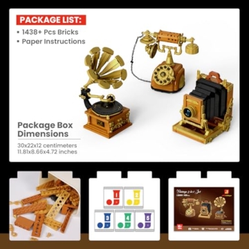 JMBricklayer 3 in 1 Retro Bausteinset für Erwachsene, 20039 Kamera Telefon Plattenspieler Klemmbausteine Spielzeug Set, Vintage Kreatives Haus Deko Modell Geschenk für Mädchen und Jungen ab 14 Jahren - 7