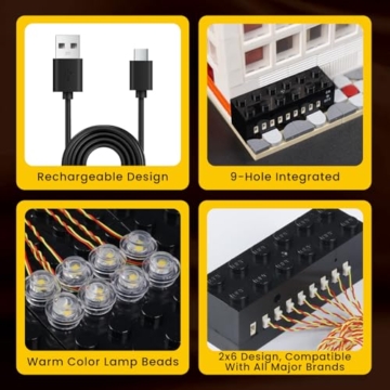 JMBricklayer LED-Licht-Baustein-Set, 2 x 6 Leuchtsteine mit Lichtsensormodus, DIY-Beleuchtungsbaustein-Zubehör, kompatibel mit großen Marken - 4