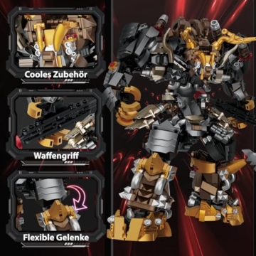 JMBricklayer Mech-Roboter-Bausätze für Erwachsene, 70166 Hero-Mecha-Modellbausätze für Männer, imposantes Actionfiguren-Ausstellungsmodell mit beweglichen Gelenken, Geschenke zum Jungen ab 8+ Jahren - 3