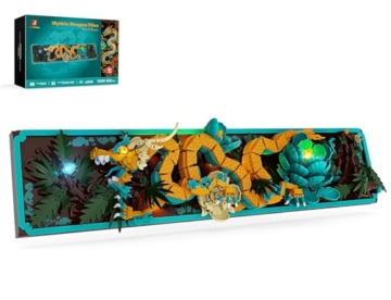 JMBricklayer Mythische Drachen Fliesen Bauspielzeug mit Lichtern 70020, 3D Art Zuhause Büro Wanddeko Tisch Deko Bauset, Dragon Blume Wandkunst Hobbys Bastelset Geschenk für Erwachsene - 1