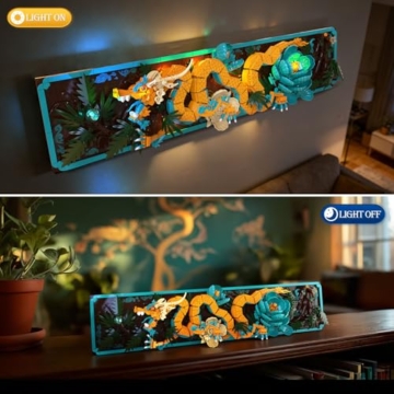 JMBricklayer Mythische Drachen Fliesen Bauspielzeug mit Lichtern 70020, 3D Art Zuhause Büro Wanddeko Tisch Deko Bauset, Dragon Blume Wandkunst Hobbys Bastelset Geschenk für Erwachsene - 6