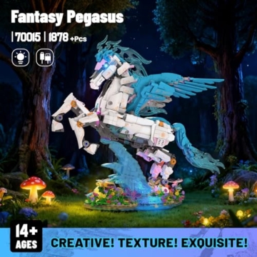 JMBricklayer Pegasus Klemmbausteine Bauset für Erwachsene & Frauen, Fantasie-Tier Kunstmodell mit Beleuchtung, Premium Baustein-Set Geschenk für Weihnachten, Geburtstag & Home-Büro-Dekor - 70015 - 2