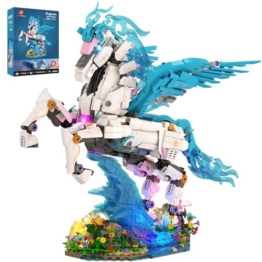 JMBricklayer Pegasus Klemmbausteine Bauset für Erwachsene & Frauen, Fantasie-Tier Kunstmodell mit Beleuchtung, Premium Baustein-Set Geschenk für Weihnachten, Geburtstag & Home-Büro-Dekor - 70015 - 1
