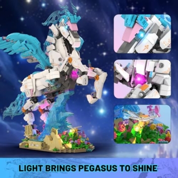 JMBricklayer Pegasus Klemmbausteine Bauset für Erwachsene & Frauen, Fantasie-Tier Kunstmodell mit Beleuchtung, Premium Baustein-Set Geschenk für Weihnachten, Geburtstag & Home-Büro-Dekor - 70015 - 4