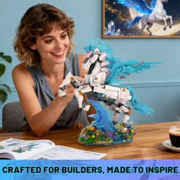 JMBricklayer Pegasus Klemmbausteine Bauset für Erwachsene & Frauen, Fantasie-Tier Kunstmodell mit Beleuchtung, Premium Baustein-Set Geschenk für Weihnachten, Geburtstag & Home-Büro-Dekor - 70015 - 5