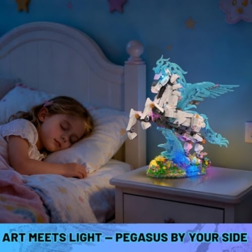 JMBricklayer Pegasus Klemmbausteine Bauset für Erwachsene & Frauen, Fantasie-Tier Kunstmodell mit Beleuchtung, Premium Baustein-Set Geschenk für Weihnachten, Geburtstag & Home-Büro-Dekor - 70015 - 7