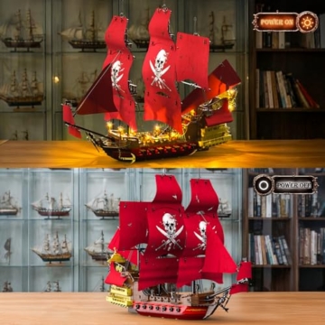 JMBricklayer Piratenschiff Klemmbausteine Erwachsene mit licht, Revenge Piraten Schiffe Bausteine Modell 40003, Groß Spielzeug zum Bauen Zuhause Büro Dekor, Kinder ab 14 Jahren Piratenfans Geschenk - 2
