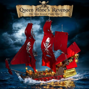 JMBricklayer Piratenschiff Klemmbausteine Erwachsene mit licht, Revenge Piraten Schiffe Bausteine Modell 40003, Groß Spielzeug zum Bauen Zuhause Büro Dekor, Kinder ab 14 Jahren Piratenfans Geschenk - 3