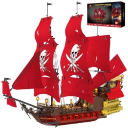 JMBricklayer Piratenschiff Klemmbausteine Erwachsene mit licht, Revenge Piraten Schiffe Bausteine Modell 40003, Groß Spielzeug zum Bauen Zuhause Büro Dekor, Kinder ab 14 Jahren Piratenfans Geschenk - 1