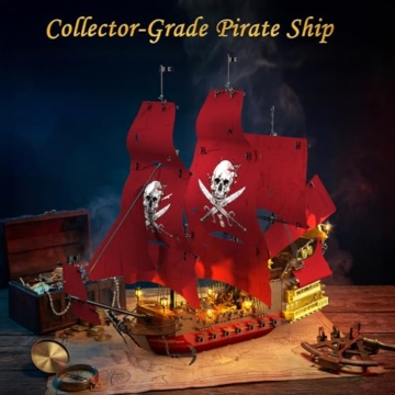 JMBricklayer Piratenschiff Klemmbausteine Erwachsene mit licht, Revenge Piraten Schiffe Bausteine Modell 40003, Groß Spielzeug zum Bauen Zuhause Büro Dekor, Kinder ab 14 Jahren Piratenfans Geschenk - 4