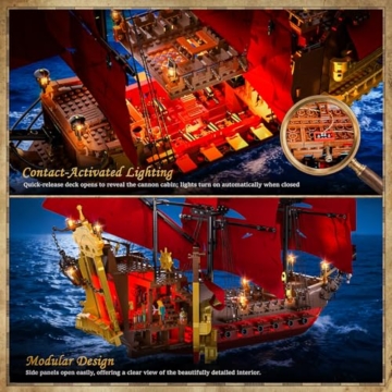 JMBricklayer Piratenschiff Klemmbausteine Erwachsene mit licht, Revenge Piraten Schiffe Bausteine Modell 40003, Groß Spielzeug zum Bauen Zuhause Büro Dekor, Kinder ab 14 Jahren Piratenfans Geschenk - 5