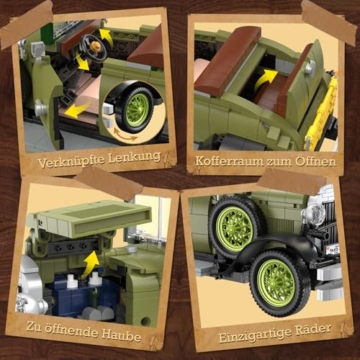 JMBricklayer Retro Auto Modellbau für Erwachsene mit Licht, 50001 Vintage Modellauto Bausätze, Oldtimer Car Sammler Ausstellungsset Dekorationen, Bausteine Geschenke für Fans Klassischer Fahrzeuge - 5