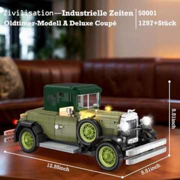 JMBricklayer Retro Auto Modellbau für Erwachsene mit Licht, 50001 Vintage Modellauto Bausätze, Oldtimer Car Sammler Ausstellungsset Dekorationen, Bausteine Geschenke für Fans Klassischer Fahrzeuge - 6