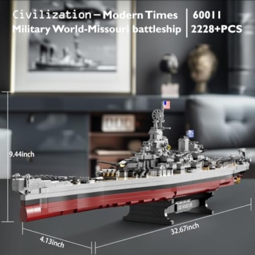 JMBricklayer Schlachtschiff-Bausatz 60011, Militär-Schlachtschiffmodell Missouri, Kriegsschiff-Sammelspielzeug für Erwachsene, Weihnachts- und Geburtstagsgeschenke für Jungen und Teenager ab 14 Jahren - 5
