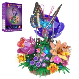 JMBricklayer Schmetterling Bauset für Erwachsene, Mystisches Flattern Bausteinset mit Botanicals Blumen und Beleuchtung Dekorative Klemmbausteine Sets, Kreative Geburtstag oder Valentinstag für sie - 1