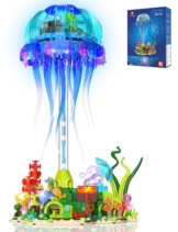 JMBricklayer Technik Quallen Bauspielzeug mit Schwenkbarem Tentakeln & Licht, 70010 Meerestier Klemmbausteine Modell mit Ständer, Kreative Heim- und Bürodekor, Geschenke für Erwachsene Kinder ab 14+ - 1
