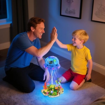 JMBricklayer Technik Quallen Bauspielzeug mit Schwenkbarem Tentakeln & Licht, 70010 Meerestier Klemmbausteine Modell mit Ständer, Kreative Heim- und Bürodekor, Geschenke für Erwachsene Kinder ab 14+ - 5