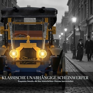 JMBricklayer Vintage Auto Klemmbausteine Erwachsene mit Licht, 50003 Retro Modellbau mit Leder-Faltverdeck, Oldtimer Car Sammler Ausstellungsset, Bausteine Geschenke für Fans Antik Fahrzeuge 14+ - 2