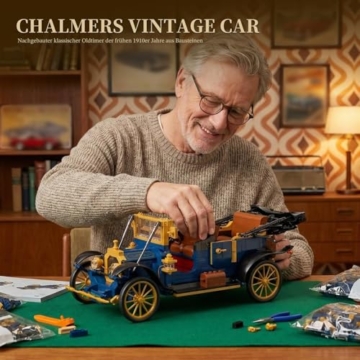 JMBricklayer Vintage Auto Klemmbausteine Erwachsene mit Licht, 50003 Retro Modellbau mit Leder-Faltverdeck, Oldtimer Car Sammler Ausstellungsset, Bausteine Geschenke für Fans Antik Fahrzeuge 14+ - 3