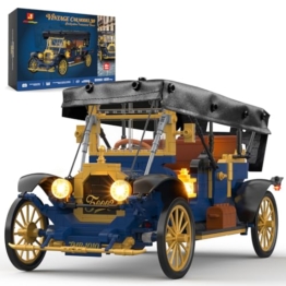 JMBricklayer Vintage Auto Klemmbausteine Erwachsene mit Licht, 50003 Retro Modellbau mit Leder-Faltverdeck, Oldtimer Car Sammler Ausstellungsset, Bausteine Geschenke für Fans Antik Fahrzeuge 14+ - 1