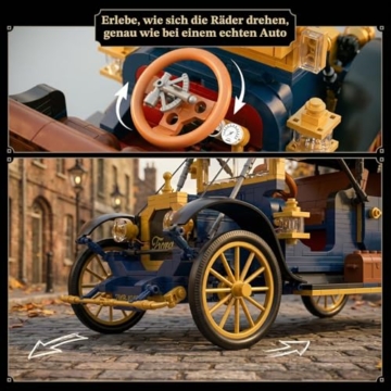 JMBricklayer Vintage Auto Klemmbausteine Erwachsene mit Licht, 50003 Retro Modellbau mit Leder-Faltverdeck, Oldtimer Car Sammler Ausstellungsset, Bausteine Geschenke für Fans Antik Fahrzeuge 14+ - 5