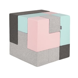 KiddyMoon Schaumstoff Würfel Weiche Blöcke 9 Stücke Für Kinder Softbausteine UE, Mix: Hellgrau-Dunkelgrau-Pink-Mint - 1