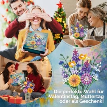 Klemmbausteine Blumen, 16 Wildblumen Set Blumenstrauß Bausteine 1183 Stück, Dekorative Flower Dahlien, Kornblumen, Lavendel und Gerbera, Geschenk für Muttertagsgeschenk Frauen Kinder Erwachsene - 2