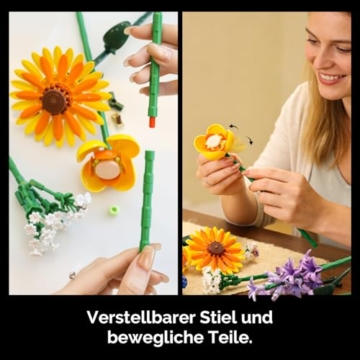Klemmbausteine Blumen, 16 Wildblumen Set Blumenstrauß Bausteine 1183 Stück, Dekorative Flower Dahlien, Kornblumen, Lavendel und Gerbera, Geschenk für Muttertagsgeschenk Frauen Kinder Erwachsene - 4