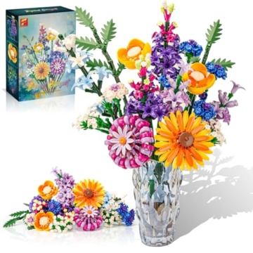 Klemmbausteine Blumen, 16 Wildblumen Set Blumenstrauß Bausteine 1183 Stück, Dekorative Flower Dahlien, Kornblumen, Lavendel und Gerbera, Geschenk für Muttertagsgeschenk Frauen Kinder Erwachsene - 1
