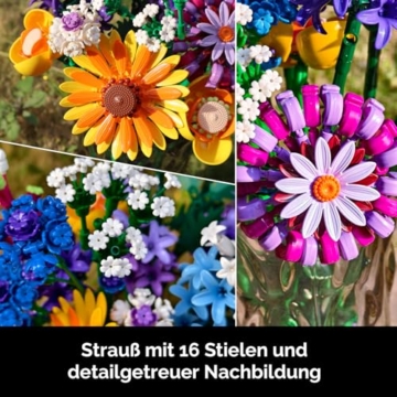 Klemmbausteine Blumen, 16 Wildblumen Set Blumenstrauß Bausteine 1183 Stück, Dekorative Flower Dahlien, Kornblumen, Lavendel und Gerbera, Geschenk für Muttertagsgeschenk Frauen Kinder Erwachsene - 5