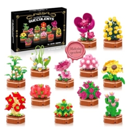 KOJAYHOL Muttertagsgeschenk Blume Sukkulente Baustein Set, 1001 teiliges 12 Modelle Kreativer Blumen-Bausatz für Erwachsene & Jugendliche, Künstlerische Deko für Zuhause - 1