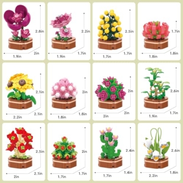 KOJAYHOL Muttertagsgeschenk Blume Sukkulente Baustein Set, 1001 teiliges 12 Modelle Kreativer Blumen-Bausatz für Erwachsene & Jugendliche, Künstlerische Deko für Zuhause - 4