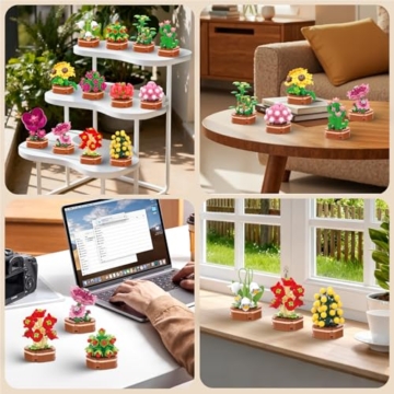 KOJAYHOL Muttertagsgeschenk Blume Sukkulente Baustein Set, 1001 teiliges 12 Modelle Kreativer Blumen-Bausatz für Erwachsene & Jugendliche, Künstlerische Deko für Zuhause - 5