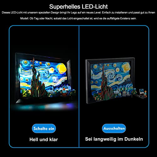 LED-Beleuchtungsset für LEGO Ideas Vincent Van Gogh - The Starry Night (Nur Beleuchtung, kein Modell), BrickBling Dekorationslichter Kompatibel mit LEGO 21333 Baukasten - Klassische Version - 2