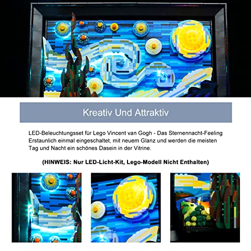 LED-Beleuchtungsset für LEGO Ideas Vincent Van Gogh - The Starry Night (Nur Beleuchtung, kein Modell), BrickBling Dekorationslichter Kompatibel mit LEGO 21333 Baukasten - Klassische Version - 3