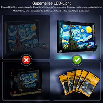 LED-Beleuchtungsset für Lego Ideas Vincent Van Gogh - The Starry Night (Nur Beleuchtung, kein Modell), BrickBling Dekorationslichter Kompatibel mit Lego 21333 Baukasten - Klassische Version - 4