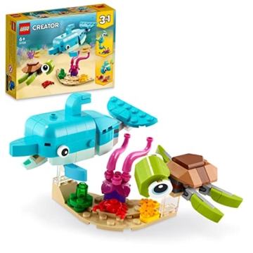 LEGO 31128 Creator 3-in-1 Delfin und Schildkröte, Seepferdchen, Fisch, Meerestieren-Figuren, Spielzeug zum Bauen - 1