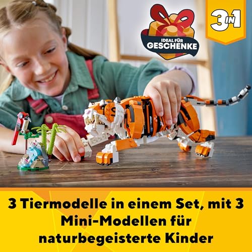 LEGO 31129 Creator Majestätischer Tiger, Panda oder Fisch, 3-in-1 Tierfiguren-Set, Spielzeug für Kinder, Jungen und Mädchen, Konstruktionsspielzeug mit Tieren - 2