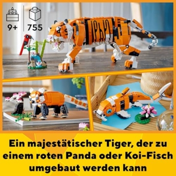 LEGO 31129 Creator Majestätischer Tiger, Panda oder Fisch, 3-in-1 Tierfiguren-Set, Spielzeug für Kinder, Jungen und Mädchen, Konstruktionsspielzeug mit Tieren - 3