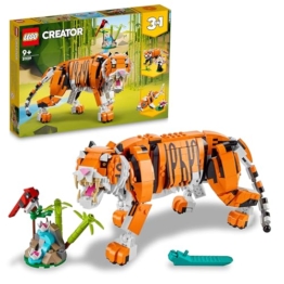 LEGO 31129 Creator Majestätischer Tiger, Panda oder Fisch, 3-in-1 Tierfiguren-Set, Spielzeug für Kinder, Jungen und Mädchen, Konstruktionsspielzeug mit Tieren - 1