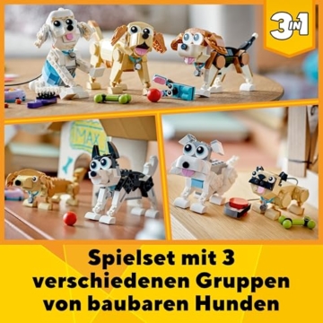 LEGO 31137 Creator 3in1 Niedliche Hunde Set mit Dackel-, Mops-, Pudel-Tierfiguren und mehr, Spielzeug für Kinder ab 7 Jahren, Geschenk für Hundeliebhaber - 3