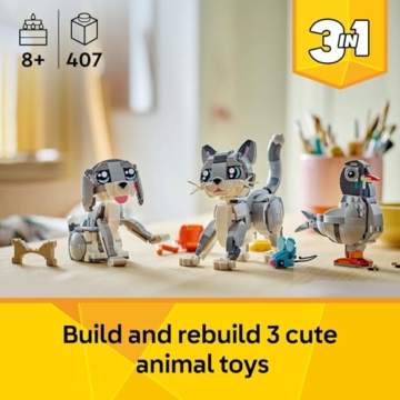Lego 31163 Creator Graue Katze – 3-in-1 Tier-Bauset mit beweglicher Katze, Hund & Taube, Spielzeug zum Bauen & Umbauen, Geschenkidee für Kinder ab 8 Jahren - 2