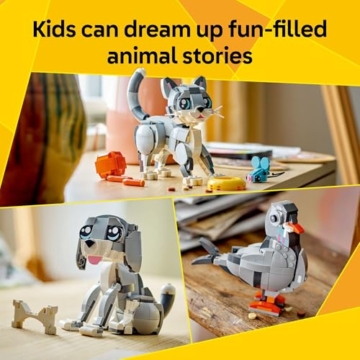 Lego 31163 Creator Graue Katze – 3-in-1 Tier-Bauset mit beweglicher Katze, Hund & Taube, Spielzeug zum Bauen & Umbauen, Geschenkidee für Kinder ab 8 Jahren - 3