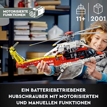 LEGO 42145 Technic Airbus H175 Rettungshubschrauber, Modellbausatz für Kinder, drehbare Rotoren und motorisierte Funktionen, Hubschrauber Lernspielzeug - 2