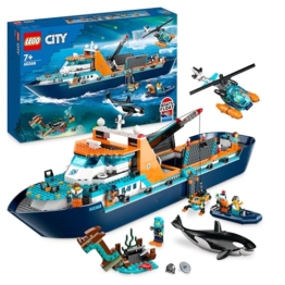 LEGO 60368 City Arctic Explorer Ship, Large Toy Boat that Floats with a Helicopter, Dinghy, Sub, Viking Shipwreck, 7 Minifigures and an Orca Figure, Gift for 7+ Year Old Kids, Boys, Girls - 1