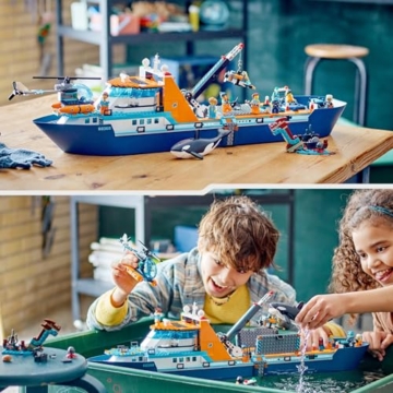 LEGO 60368 City Arctic Explorer Ship, Large Toy Boat that Floats with a Helicopter, Dinghy, Sub, Viking Shipwreck, 7 Minifigures and an Orca Figure, Gift for 7+ Year Old Kids, Boys, Girls - 10