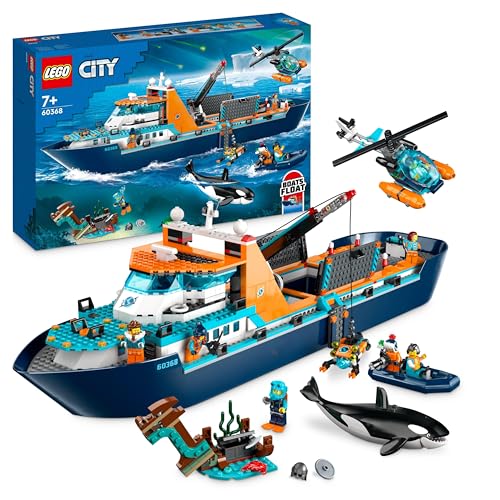 LEGO 60368 City Arctic Explorer Ship, Large Toy Boat that Floats with a Helicopter, Dinghy, Sub, Viking Shipwreck, 7 Minifigures and an Orca Figure, Gift for 7+ Year Old Kids, Boys, Girls - 1