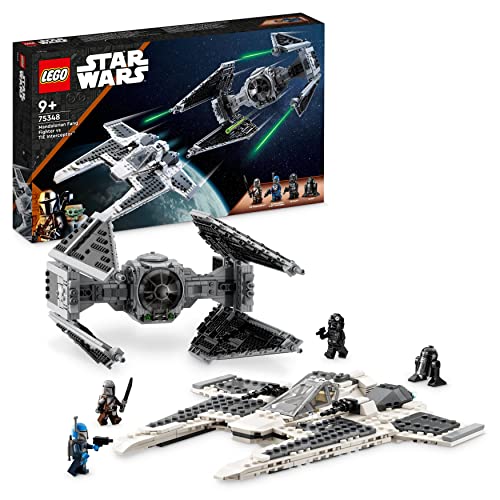LEGO 75348 Star Wars Mandalorianischer Fang Fighter vs. TIE Interceptor Set, Starfighter Spielzeug zum Bauen für Kinder mit 3 Minifiguren, Droide und Dunkelschwert - 1