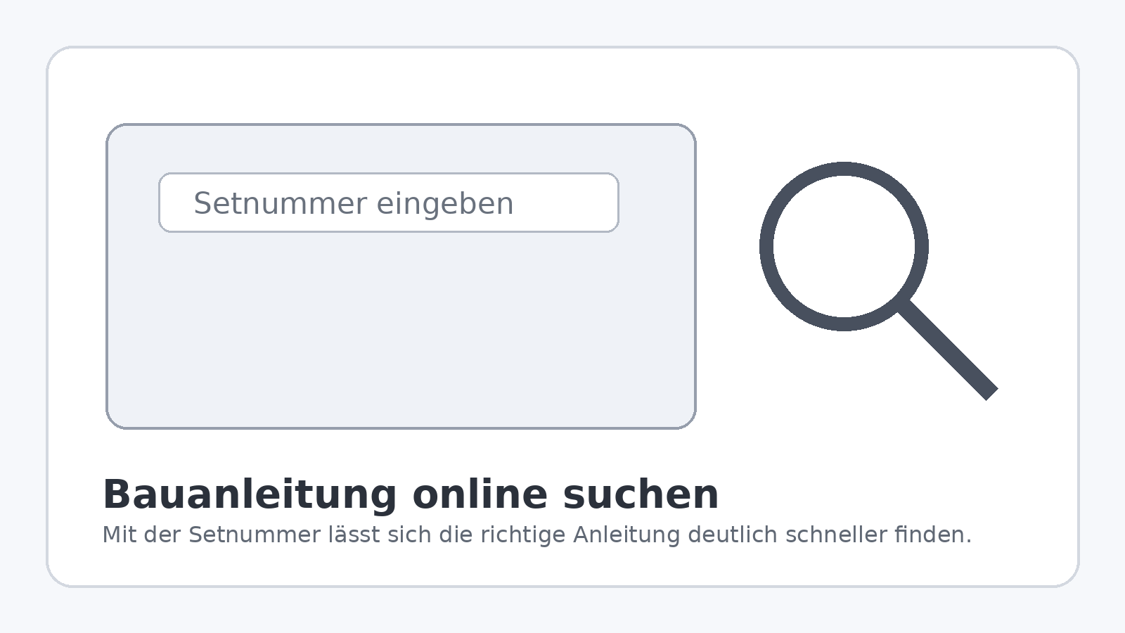 Suchfeld für eine LEGO Setnummer und die passende digitale Bauanleitung